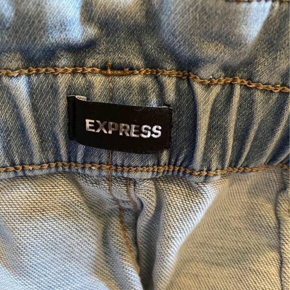 Express 8 High-Rise Denim Jogger Pants Light Wash Elastic Waist Cuffed - Picture 4 of 4